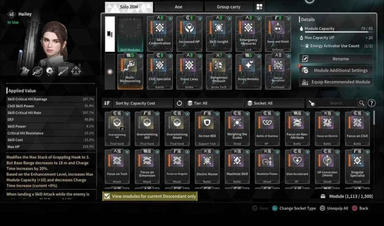 All Hailey Modules. Image courtesy of user Francisco Costa from The First Descendant United Facebook Group.