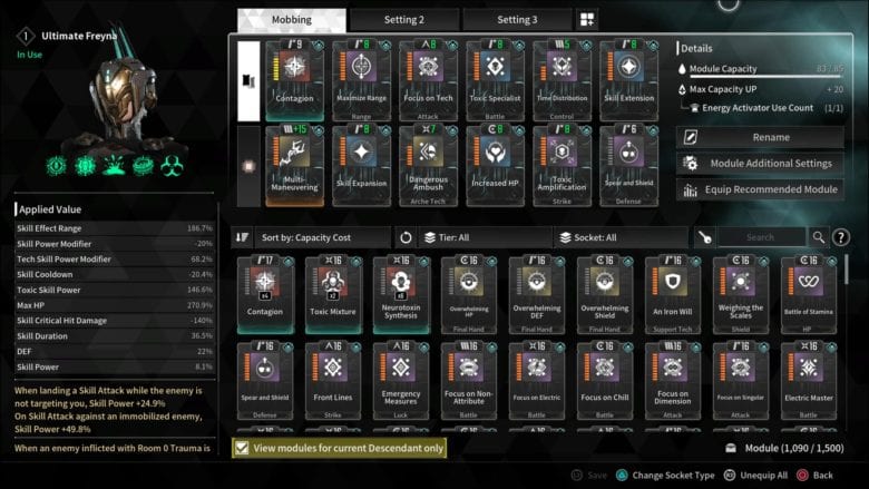 Ultimate Freyna's Modules. Image courtesy of user Francisco Costa from The First Descendant United Facebook Group.