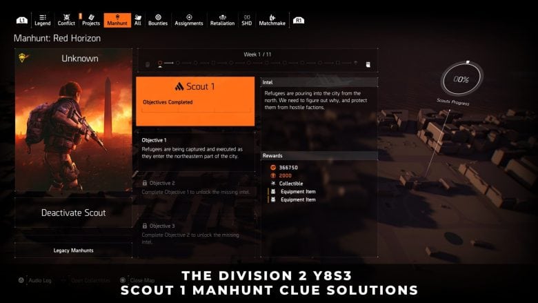 The Division 2 Y8S3 Scout 1 Manhunt Clue Solutions