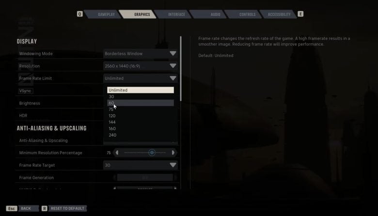 Frame Rate Settings in Star Wars Zero Company