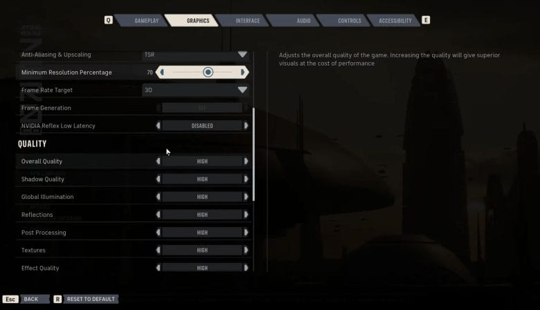 Quality Settings in Star Wars Zero Company